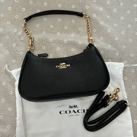 バッグ coach leather shoulder bag black gold Coach Black Leather Shoulder Bag Gold Buckle Casual Formal